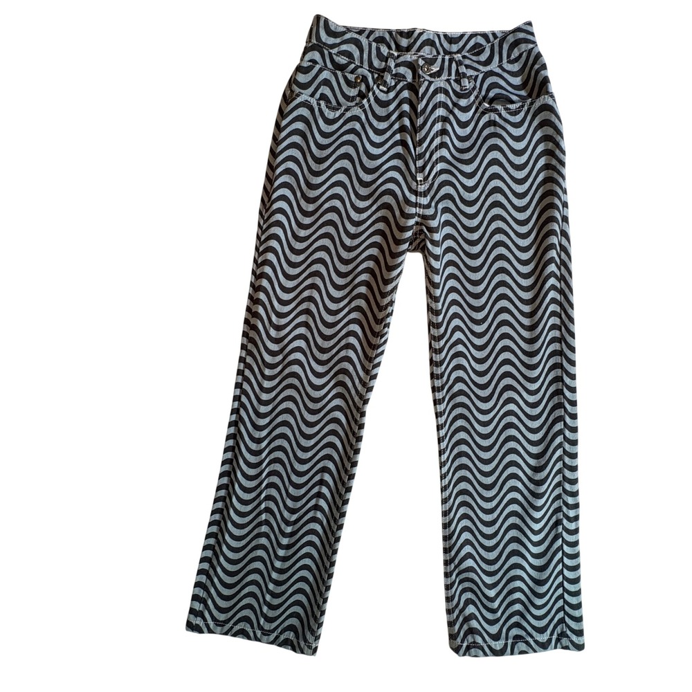 The Ragged Priest Wavy Swirl Straight Leg Jeans Women 28 Blue Black Graphic High